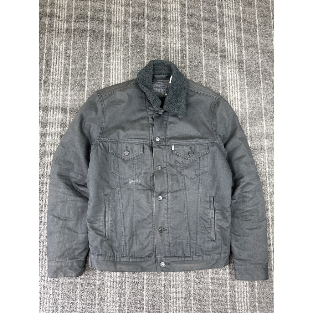 Levis Jacket Mens Medium Grey Typre 3 Trucker Sherpa Lined Button Up Workwear